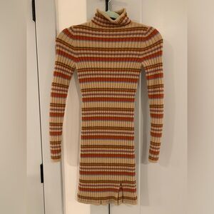 Aritzia Wilfred Free Hush Knit Station Dress Brown Stripes